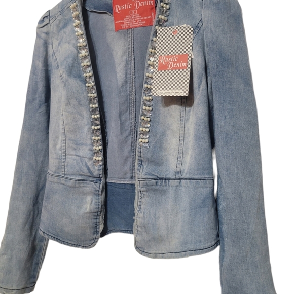 Rustic Denim Ladies Pearl Embroidered Cute Cut Jacket Size SMall NWT - Picture 4 of 7